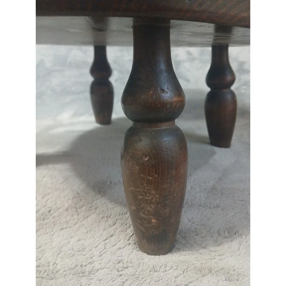 Vtg Ethan Allen Wood Footstool Turned Leg Original Needlework‎ Upholstery READ
